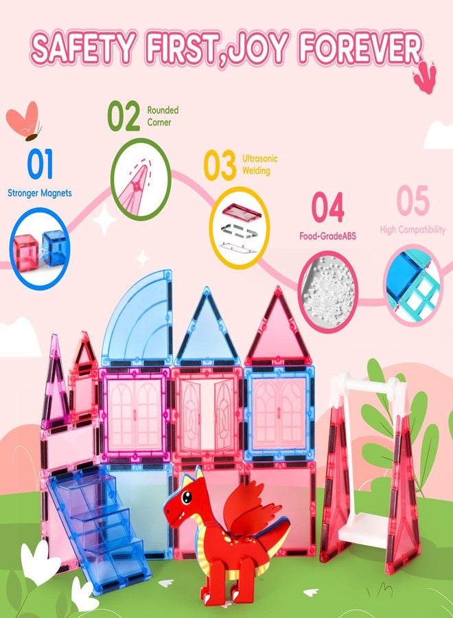 VANLINNY Magnetic Tiles for Kids Age 4-8 with Dragon, 36 Piece Princess Castle Magnet Tiles for Girls, Movable Dragon Sensory Toys for 3+, Creative Construction Building Set for Class, Xmas Gift for Grandkids - Image 3